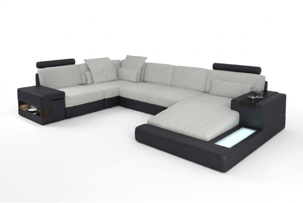 XXL Narożnikowa kanapa Żywy krajobraz U kształt skórzana sofa Sofa Podkładka Kanapa Włókienniczy Skóra USB
