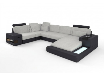 XXL Narożnikowa kanapa Żywy krajobraz U kształt skórzana sofa Sofa Podkładka Kanapa Włókienniczy Skóra USB