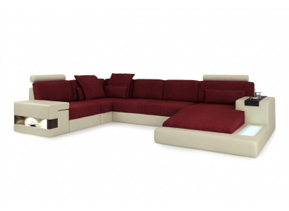 XXL Narożnikowa kanapa Skórzana sofa w kształcie litery U Sofa Podkładka Kanapa Skóra Włókienniczy USB Żywy krajobraz