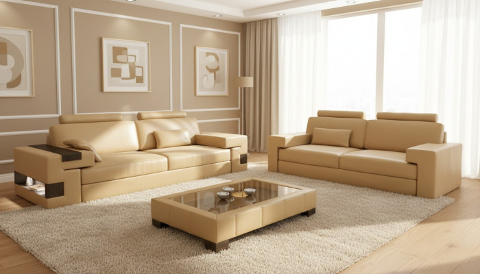 Skórzana sofa USB Nowoczesny Zestaw sofowy 3+2+1 Kanapa Siedziba Podkładka Sofa Ustawić Zestaw