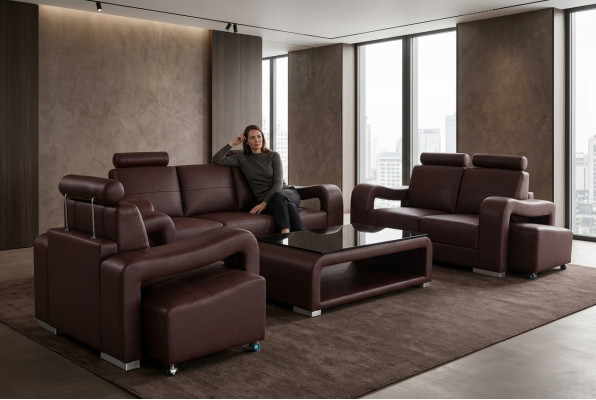 Living Skóra Sofa Krajobrazowa + USB Ustawić Narożnik Sofy Siedziba Obcios Nowa Podkładka