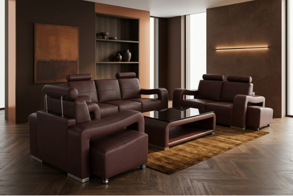 Living Skóra Sofa Krajobrazowa + USB Ustawić Narożnik Sofy Siedziba Obcios Nowa Podkładka