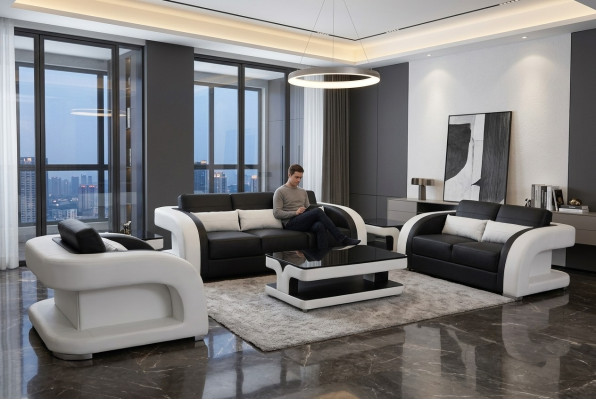 XXL Skóra Żywy krajobraz Ustawić Design Nowoczesna Sofa + USB Obcios 3+2+1 Nowość