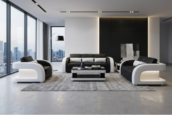 XXL Skóra Żywy krajobraz Ustawić Design Nowoczesna Sofa + USB Obcios 3+2+1 Nowość