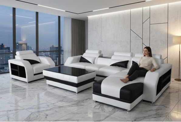Skóra Narożnik Sofa z USB Ustawić Sofy Kanapy Podkładka Żywy krajobraz Fotel Narożnik
