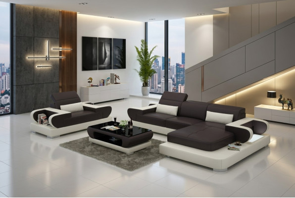 Design XXL Duża Sofa Narożnikowa kanapa z USB Ledersofa Couch Podkładka Narożnik Żywy krajobraz