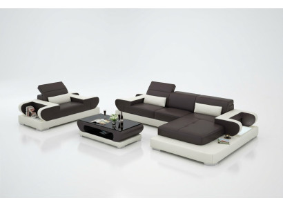 Design XXL Duża Sofa Narożnikowa kanapa z USB Ledersofa Couch Podkładka Narożnik Żywy krajobraz