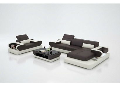 Design XXL Duża Sofa Narożnikowa kanapa z USB Ledersofa Couch Podkładka Narożnik Żywy krajobraz