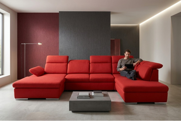 Narożnikowa kanapa Żywy krajobraz Couch Podkładka Sofa Skóra Narożnik Obcios Czerwony