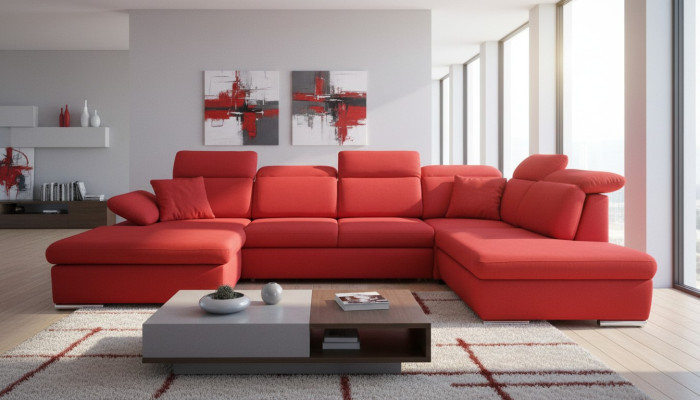 Narożnikowa kanapa Żywy krajobraz Couch Podkładka Sofa Skóra Narożnik Obcios Czerwony