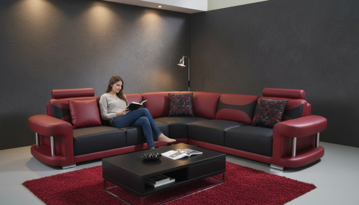 Skóra Modern XXL Couch Żywy krajobraz Skórzana sofa Zestaw sofowy Sofa L-Shape z USB