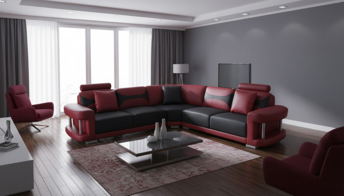 Skóra Modern XXL Couch Żywy krajobraz Skórzana sofa Zestaw sofowy Sofa L-Shape z USB