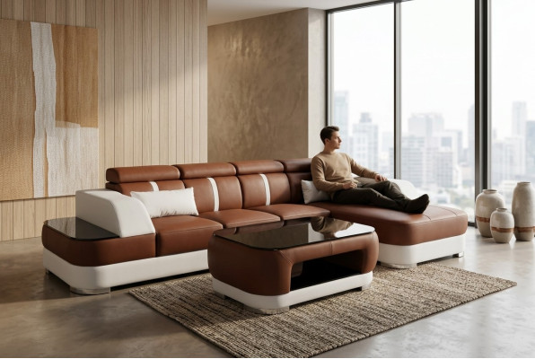 Design Narożnikowa kanapa Sofa rozkładana w kształcie litery L Podkładka rozkładana sofa Funkcja łóżka włókienniczego