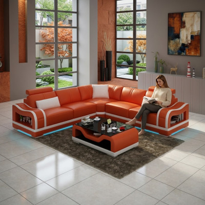 Skórzana sofa kanapa Żywy krajobraz Narożnik kanapa Narożnik Ustaw Design Nowoczesna Sofa z USB