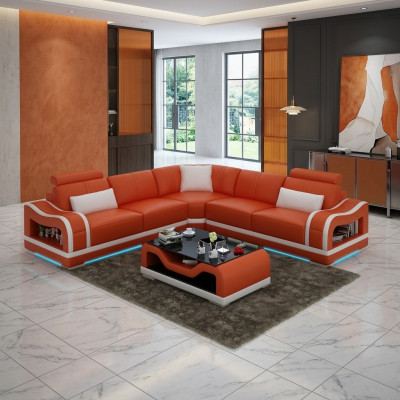Skórzana sofa kanapa Żywy krajobraz Narożnik kanapa Narożnik Ustaw Design Nowoczesna Sofa z USB
