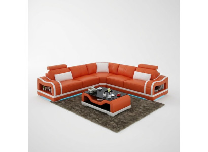 Skórzana sofa kanapa Żywy krajobraz Narożnik kanapa Narożnik Ustaw Design Nowoczesna Sofa z USB