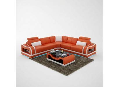 Skórzana sofa kanapa Żywy krajobraz Narożnik kanapa Narożnik Ustaw Design Nowoczesna Sofa z USB