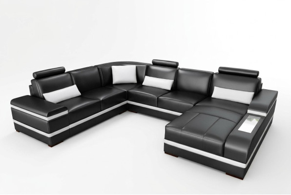 Narożnikowa kanapa skórzana z USB Big XXL w kształcie litery U Żywy krajobraz sofa kanapa Ustawić LED