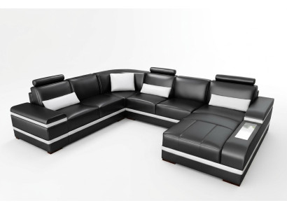 Narożnikowa kanapa skórzana z USB Big XXL w kształcie litery U Żywy krajobraz sofa kanapa Ustawić LED