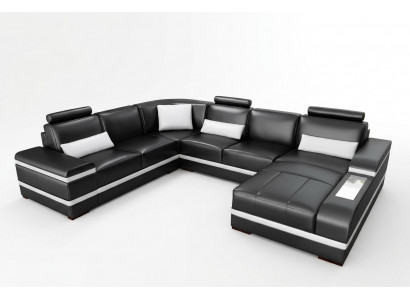 Narożnikowa kanapa skórzana z USB Big XXL w kształcie litery U Żywy krajobraz sofa kanapa Ustawić LED