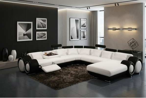 Skóra Sofa z USB Couch XXL Żywy krajobraz Ledercouch Big Sofas Narożnikowa kanapa