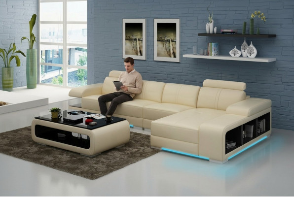 Nowoczesna sofa Narożnikowa kanapa ze Skóra w kształcie litery L w pięknym, nowoczesnym, designerskim stylu