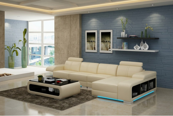 Nowoczesna sofa Narożnikowa kanapa ze Skóra w kształcie litery L w pięknym, nowoczesnym, designerskim stylu