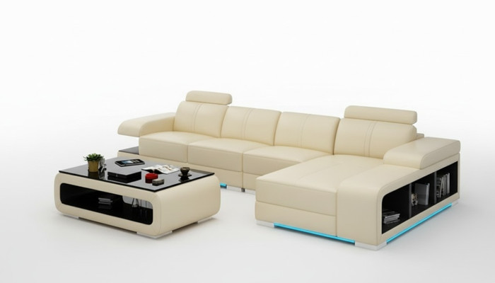 Nowoczesna sofa Narożnikowa kanapa ze Skóra w kształcie litery L w pięknym, nowoczesnym, designerskim stylu