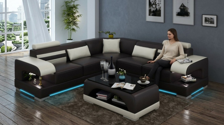 Skóra Soft Couch Żywy krajobraz Narożnikowa kanapa Narożnik Ustawić Design Nowoczesna Sofa USB