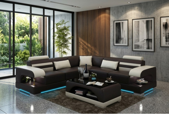Skóra Soft Couch Żywy krajobraz Narożnikowa kanapa Narożnik Ustawić Design Nowoczesna Sofa USB