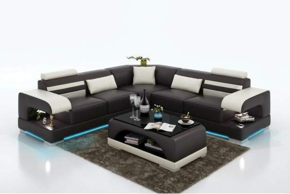 Skóra Soft Couch Żywy krajobraz Narożnikowa kanapa Narożnik Ustawić Design Nowoczesna Sofa USB