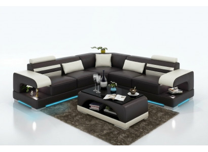Skóra Soft Couch Żywy krajobraz Narożnikowa kanapa Narożnik Ustawić Design Nowoczesna Sofa USB