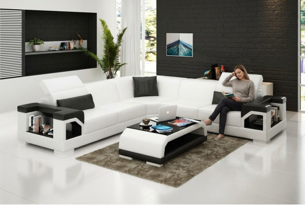 Skórzana sofa kanapa Żywy krajobraz Narożnik kanapa Narożnik Ustaw Design Nowoczesna Sofa z USB