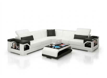 Skórzana sofa kanapa Żywy krajobraz Narożnik kanapa Narożnik Ustaw Design Nowoczesna Sofa z USB