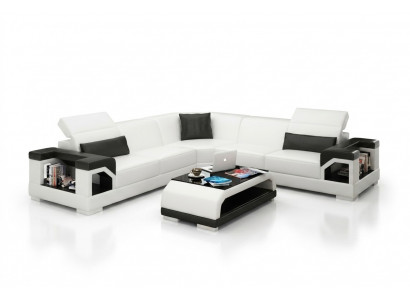 Skórzana sofa kanapa Żywy krajobraz Narożnik kanapa Narożnik Ustaw Design Nowoczesna Sofa z USB