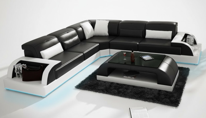 Skórzana sofa kanapa Żywy krajobraz Narożnik kanapa Narożnik Ustaw Design Nowoczesna Sofa USB Biały