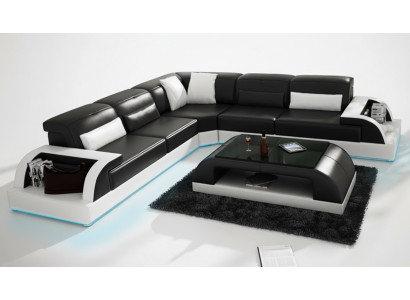 Skórzana sofa kanapa Żywy krajobraz Narożnik kanapa Narożnik Ustaw Design Nowoczesna Sofa USB Biały