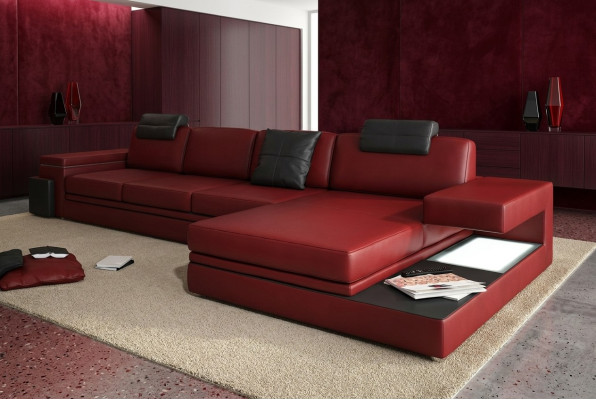 Red Design Sofa do salonu Materiał Sofa Podkładka Narożnik Włókienniczy Ustawić LED + USB