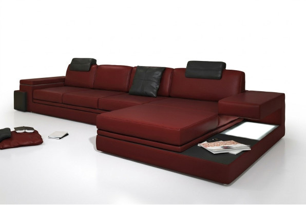 Red Design Sofa do salonu Materiał Sofa Podkładka Narożnik Włókienniczy Ustawić LED + USB