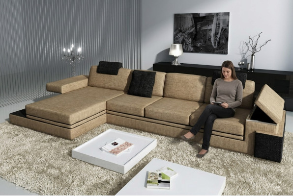 Nowoczesny wystrój salonu Sofa Włókienniczy Materiał Sofa Podkładka Narożnik Ustawić LED + USB