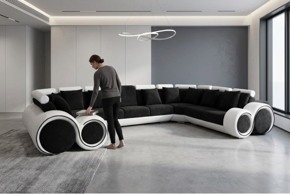 Narożnik Skóra Modern XXL Couch Żywy krajobraz Skórzana Sofa Sofa Kształt U A1163 z USB