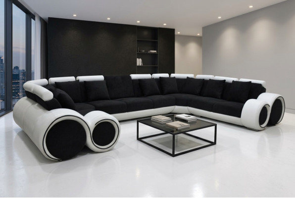 Narożnik Skóra Modern XXL Couch Żywy krajobraz Skórzana Sofa Sofa Kształt U A1163 z USB