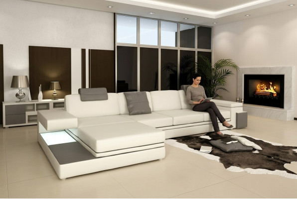 Designerska skórzana sofa sofa z USB,Podkładka Żywy krajobraz Narożnik Ustawić Narożnik Tachau