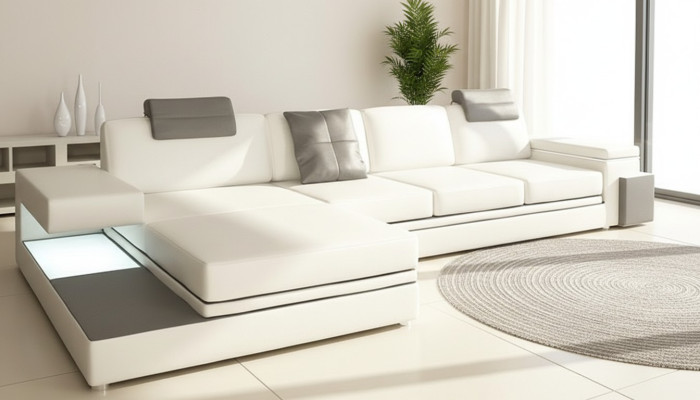 Designerska skórzana sofa sofa z USB,Podkładka Żywy krajobraz Narożnik Ustawić Narożnik Tachau
