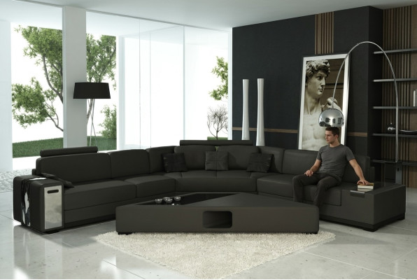 Skórzana sofa Narożnikowa kanapa Sofa z USB Podkładka Designer Zestaw narożny Żywy krajobraz LimaS