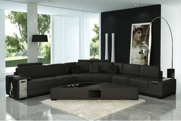 Skórzana sofa Narożnikowa kanapa Sofa z USB Podkładka Designer Zestaw narożny Żywy krajobraz LimaS