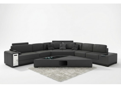 Skórzana sofa Narożnikowa kanapa Sofa z USB Podkładka Designer Zestaw narożny Żywy krajobraz LimaS