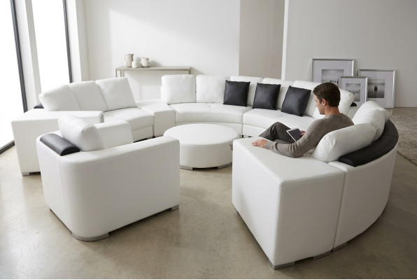 Żywy krajobraz Okrągły Narożnikowa kanapa Skóra Okrągły Kanapa Ustawić Sofa Kanapa Narożnik + USB