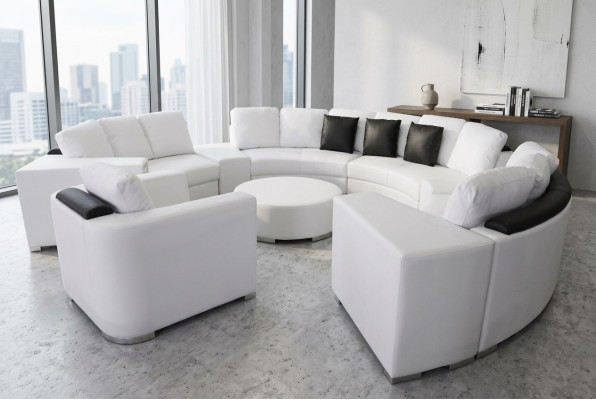 Żywy krajobraz Okrągły Narożnikowa kanapa Skóra Okrągły Kanapa Ustawić Sofa Kanapa Narożnik + USB