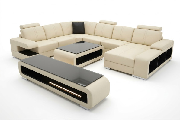 Nowoczesna kanapa narożna Żywy krajobraz Kanapa Tabela Kredens Sofa USB Zestaw narożny 3-częściowy.